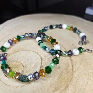 White Howlite & Chrysocolla Genuine Gemstone Beaded Wire Bracelet